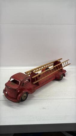 TIN FIRE TRUCK WITH WOODEN LADDERS