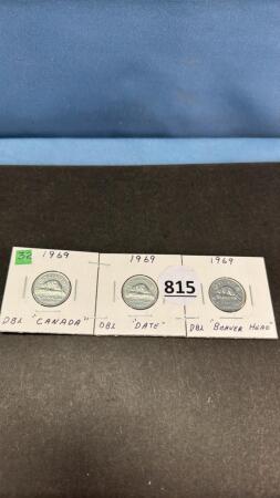 CANADIAN (3) 1969 ERROR NICKELS