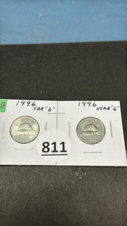 CANADIAN (2) 1996 NEAR & FAR "6" NICKELS