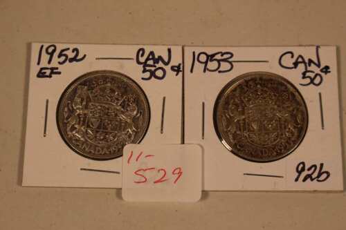 2 Canadian 50 Cent Pieces 1952 Very Fine, 1953