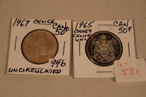 2 Canadian 50 Cent Pieces 1965, 67 Both Choice Unc