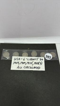 USA-(6) LIBERTY FIVE CENT