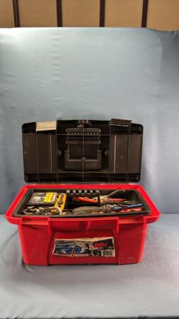 19IN WIDE PLASTIC TOOLBOX WITH CONTENTS