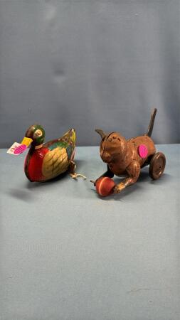 (2) CAT & DUCK WIND UP TIN TOYS