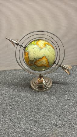 WORLD GLOBE IN METAL STAND
