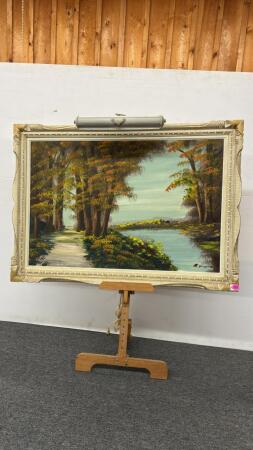 FALL OIL ON BOARD LAKE SCENE