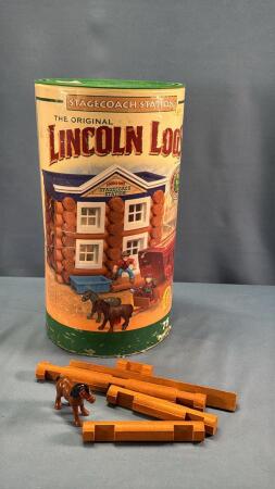 LINCOLN LOGS REAL WOOD LOG BUILDING SET