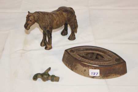 Cast Iron Horse, Sad Iron and Vintage Tap