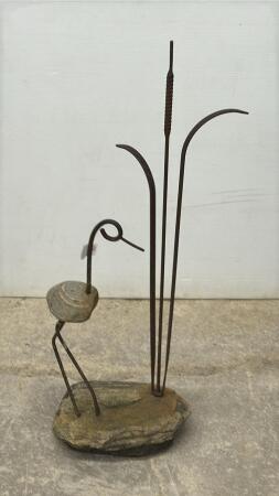 METAL AND STONE YARD ART PIECE
