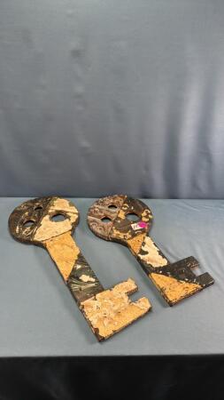 (2) WOODEN METAL CLAD KEYS