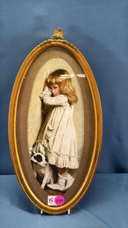 OVAL PICTURE FRAME "GIRL WITH PUPPY"