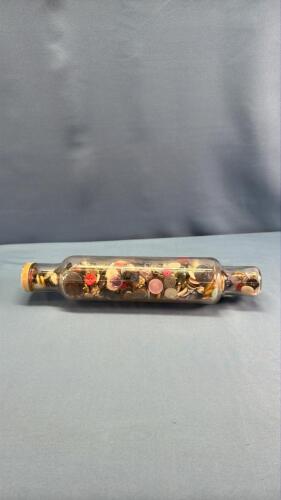 14IN LONG GLASS ROLLING BIN WITH BUTTONS