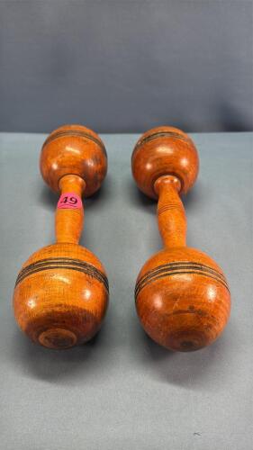 PAIR OF WOODEN BARBELLS