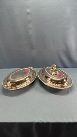 (2) SILVER PLATE 11IN SERVING BOWLS WITH LIDS