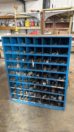 Metal 72 Compartment Bolt Bin with Contents
