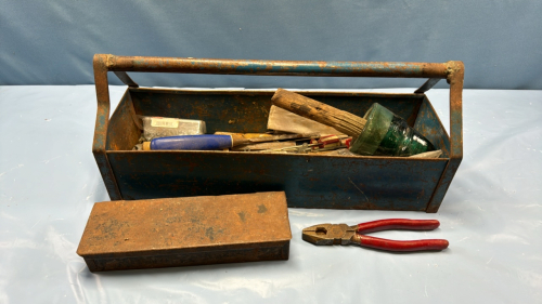 Metal Tote with Hand Tools