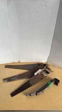 (3) Hand Saws and (4) Pry Bars