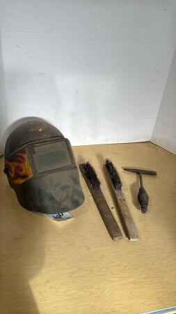 Welding Helmet, Wire Brushes, Chipping Hammer