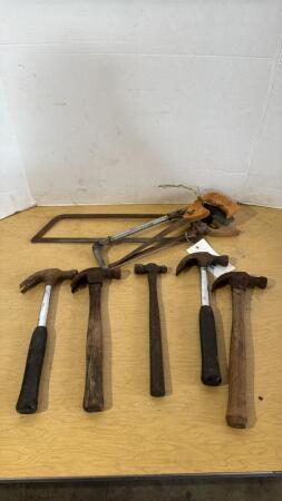 (3) Hand Saws, (4) Claw Hammers, (1) Ball Peen