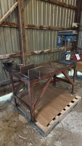STEEL WELDING BENCH WITH DRILL PRESS AND VISE