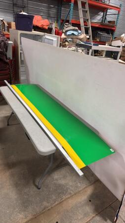 PLASTIC JOHN DEERE SIGN WITH METAL FRAME