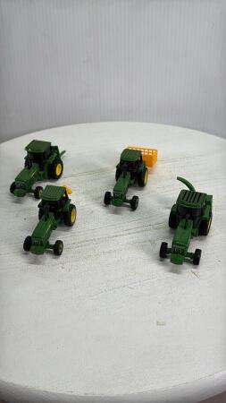 (4) JOHN DEERE 1/64 TRACTORS WITH CABS& IMPLEMENTS