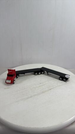 WHITE GMC CUSTOM SEMI WITH 2 FLATBED TRAILERS