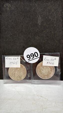 (2) CANADIAN FIFTY CENT COINS