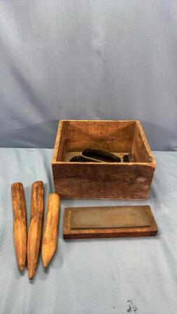 WOODEN BOX WITH CONTENTS