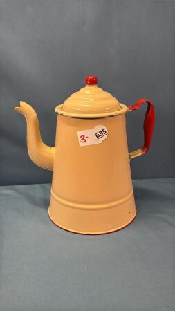 CREAM COLOURED ENAMELLED TEA POT