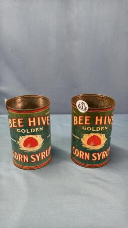 (2) BEE HIVE GOLDEN CORN SYRUP CANS