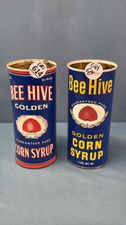 (2) 2LB BEE HIVE GOLDEN CORN SYRUP TINS