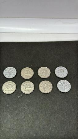 (8) CANADIAN GEORGE VI FIVE CENT COINS