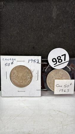 (2) CANADIAN FIFTY CENT COINS
