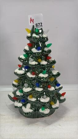 BATTERY LIT 12IN CERAMIC CHRISTMAS TREE