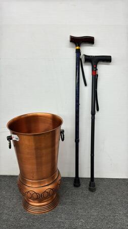 COPPER 17IN HIGH CANE HOLDER W/2 ADJUSTABLE CANES