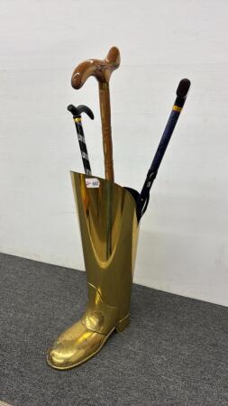 BRASS PLATED BOOT WITH 3 FANCY WALKING STICKS