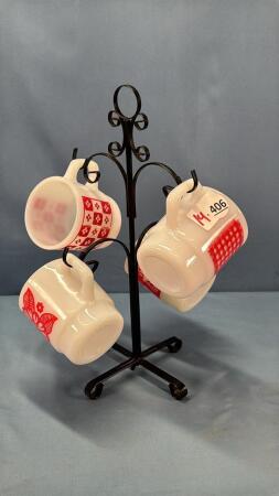 FIRE KING & ANCHOR WARE MUG LOT ON STAND