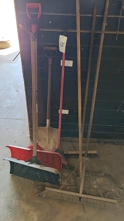 Lot of Brooms, Mop, Shovel