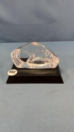 GLASS LOON PAPERWEIGHT ON 6IN PLAQUE