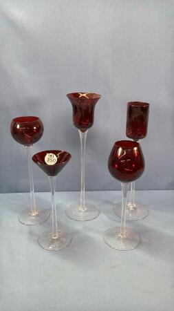(5) RUBY RED GLASS PIECES