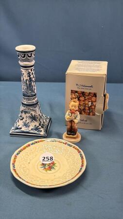 GOEBEL FIGURINE AND HAND PAINTED CANDLE STICK