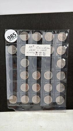 (24) CANADIAN TEN CENT COINS