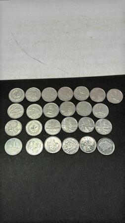 (25) CANADIAN TWENTY FIVE CENT COINS