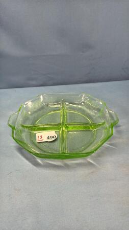 GREEN DEPRESSION 8.5IN DIVIDED RELISH BOWL