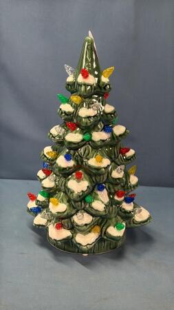 BATTERY LIT 12IN CERAMIC CHRISTMAS TREE
