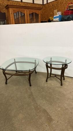 MATCHING GLASS TOP COFFEE & END TABLE SET