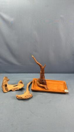 (3) CARVED DRIFTWOOD ORNAMENTS