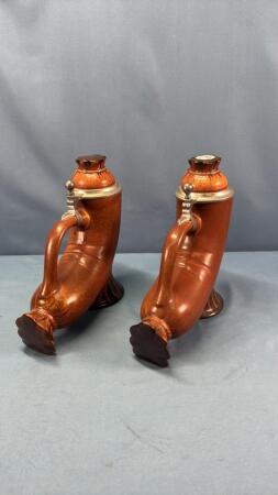 (2) CERAMIC VINTAGE GERMAN HORN STYLE BEER STEINS