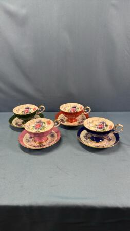 (4) STAFFORDSHIRE BONE CHINA CUPS & SAUCERS